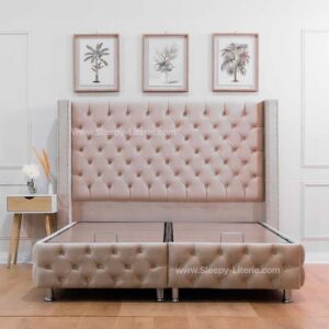 Lit coffre Clouté Beige